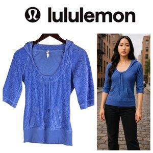 Y2K Lululemon Hoodie Shirt Pullover Sz 6 Medium Blue Velour Velvet Sweatshirt